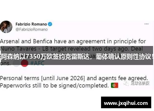 阿森纳以7350万欧签约克雷斯达，葡体确认原则性协议！